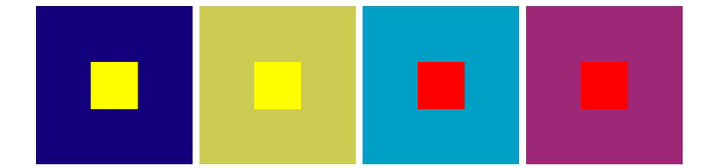 ljubičasto-plava boja pozadine inducira doživljaj žutog stimulusa koji se nalazi na njenoj površini, zeleno-plava pozadina inducira doživljaj crvenog stimulusa na svojoj površini dok purpurna boja