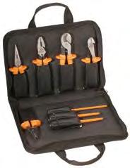 Insulated 8-Piece Tool Kits Highly durable, black nylon case features: coil-zipper closure, polypropylene handles, custom-fitted tool pockets.