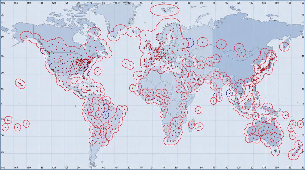 Worldwide VHF AIRCOM ACARS Coverage* * As of September 2004, Altitude 30,000 feet-on-line RGS** are in red, planned are in blue ** Some of the