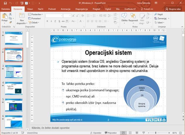 Microsoft Office Powerpoint 2016 HITRI DOSTOP NASLOVNA VRSTICA ZAVIHEK DATOTEKA TRAK