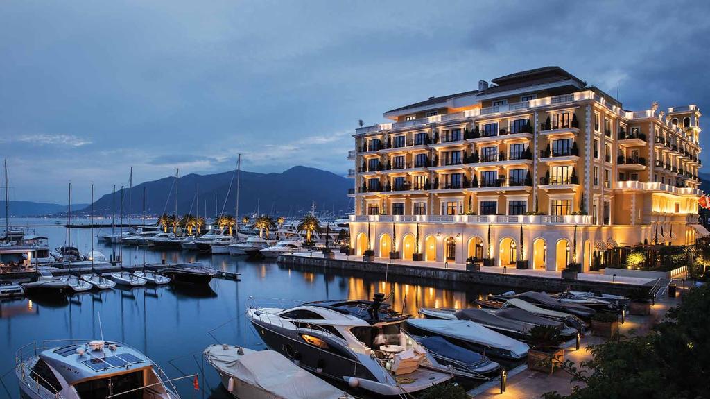 THE REGENT HOTEL LIT UP AT NIGHT Regent Porto Montenegro This spectacular waterfront property comprises a mix of hotel rooms and private residences all designed by Tino Zervudachi from Paris.