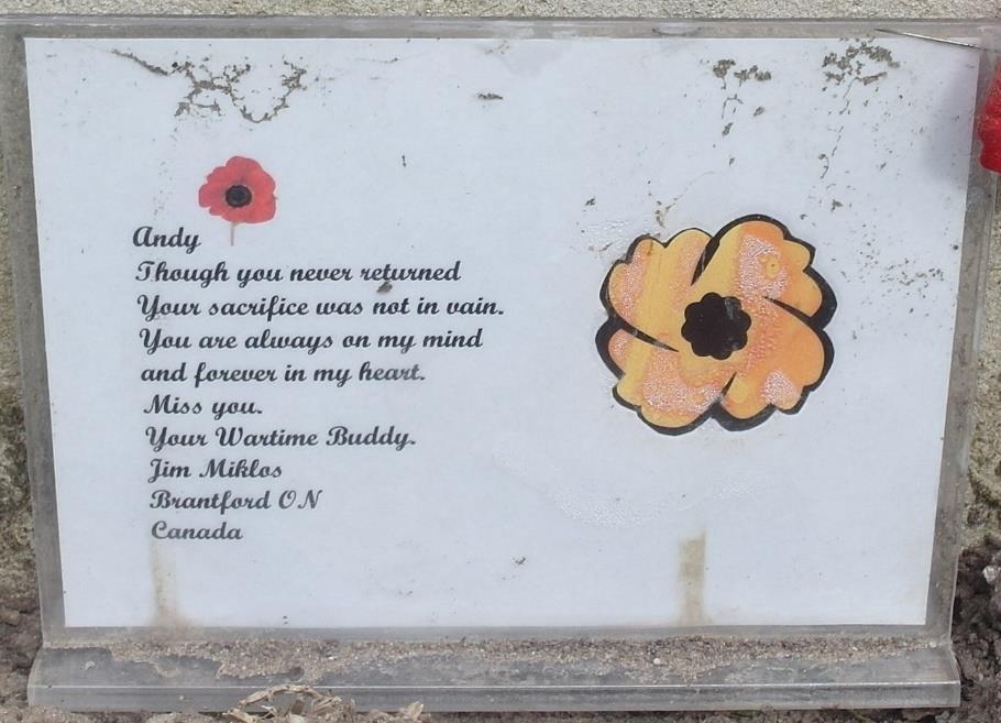 However, one message did come with a name. Veteran Jim Miklos left a message at his comrade s grave.