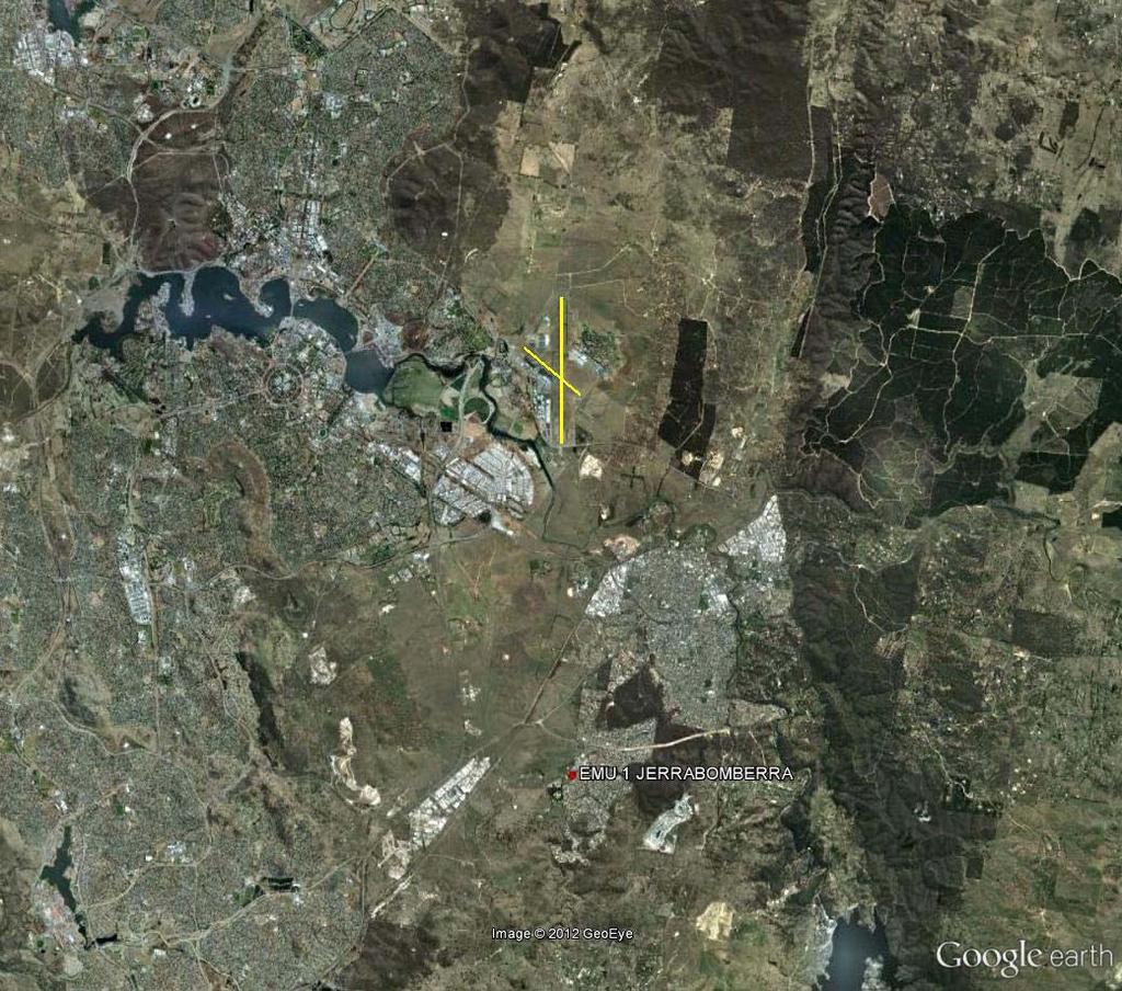 Figure 1 Location of Canberra Airport. Runway orientation for airport is shown in the insert.