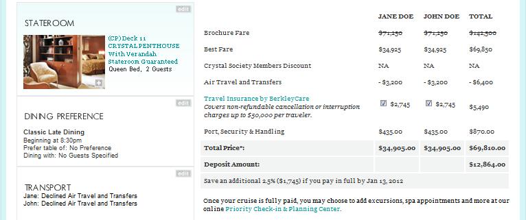 View Booking Details Example to the right is a cruise only guests. Note: Circled areas indicate cruise only credit and transport status declined.