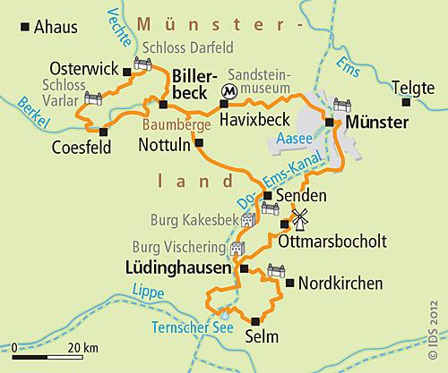 1. day Münster arrival Münster, a worthwhile starting point and destination of this tour lures with old gabled houses, art museums, the cathedral, the Peace Hall, the principal market, Lake Aa, with