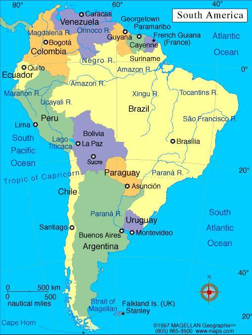 South American Capitals Argentina (Buenos Aires) Bolivia (La Paz and Sucre) Brazil (Brasilia) Chile (Santiago) Colombia (Bogota) Ecuador