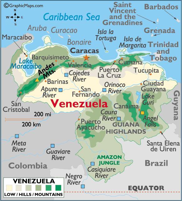 Venezuela Capital: Caracas Size: 353,841 sq. mi.