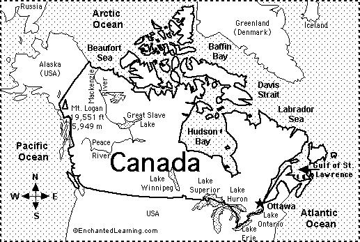 1. What ocean forms Canada s western border? 2. What ocean forms Canada s eastern border? 3. What ocean lies north of Canada? 4.