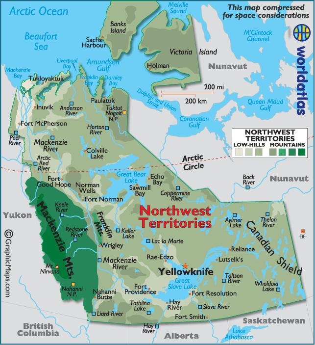 NORTHWEST TERRITORIES 1. What is the capital of the Northwest Territories? 2. Name the large mountain range on the southwestern corner of this province, to the east of Yukon. 3.