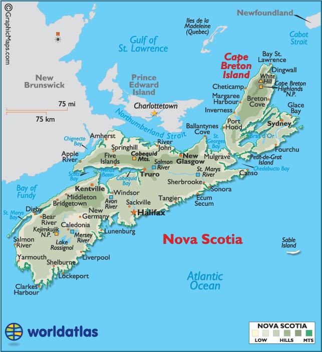 NOVA SCOTIA 1. Name the capital of Nova Scotia. 2. Which ocean lies to the southeast of Nova Scotia? 3. Which province lies to the northwest of Nova Scotia? 4.