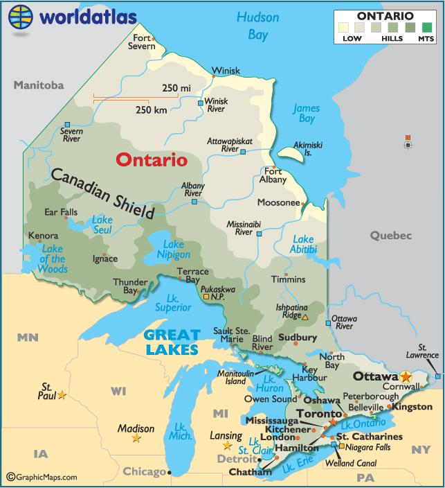 ONTARIO 1. What is the capital of Ontario? 2. Name the four Great Lakes that border Canada on the south.,,, and 3.