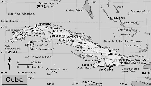 Caribbean maps from www.worldbookonline.com 1. What is the capital of Cuba? 2. What three large bodies of water surround this island country?,, and 3. What is the closest U.S. state to Cuba? 4.