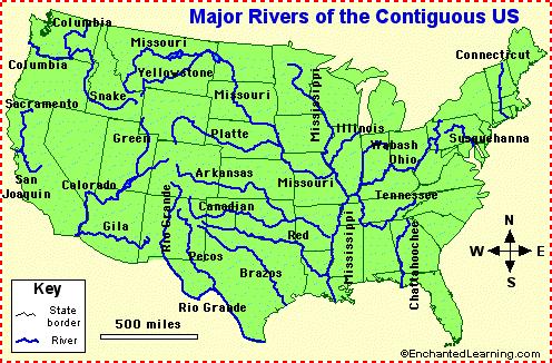 MAJOR RIVERS OF THE UNITED STATES Use the Reference Map on page 6 and the map below when answering these questions. 1.