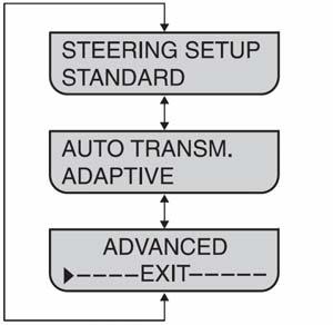 Informacijski sustav vozila Advanced izbornik Izbornik Advanced omogućuje posebno podešavanje upravljača i Durashift CVT mjenjača.