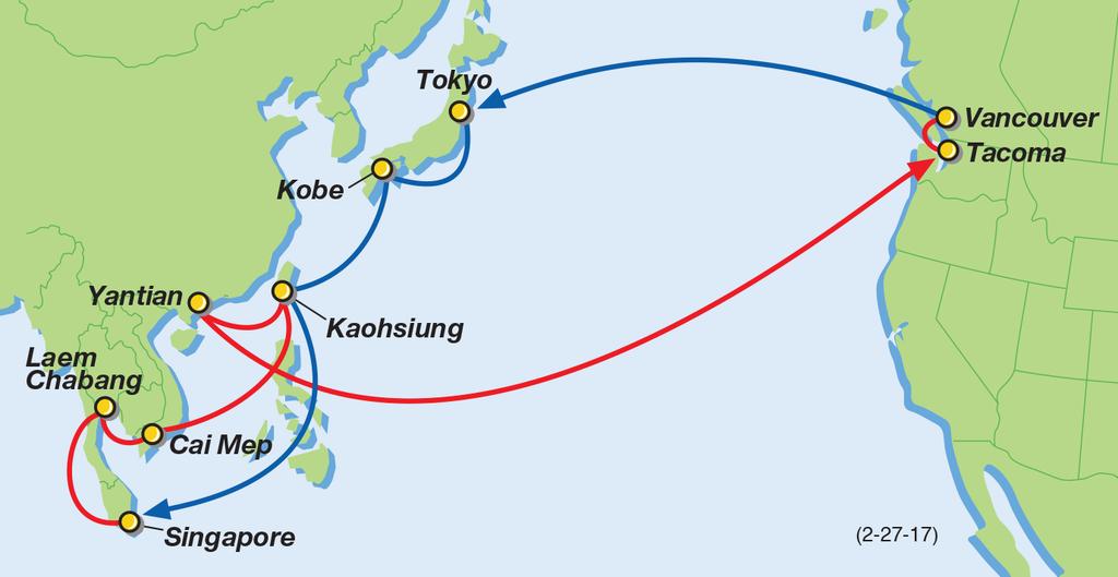 PNW PN2 Service: South East Asia + South China - PN Loop South East Asia South China Taiwan Pacific Northwest 3 / 8 / 1 7 PN2 Port Rotation (ETA/ETD) Singapore (Tue/Wed) Laem Chabang (Thu/Fri) Cai