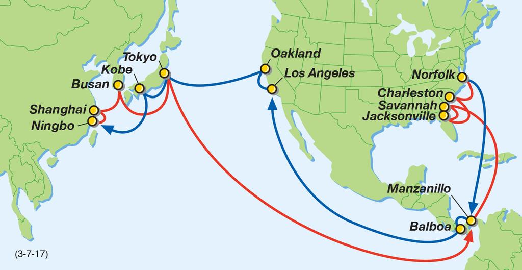 USEC EC1 Service: Japan-EC (Panama) Loop Japan Korea China North America East Coast 3 / 7 / 1 7 EC1 Port Rotation (ETA/ETD) Ningbo (Sat/Sat) Shanghai (Sun/Mon) Busan (Tue/Wed) Tokyo (Fri/Sat)