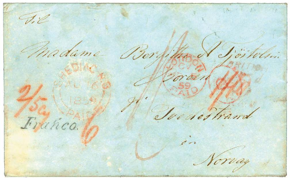 NEW BRUNSWICK to and from NORWAY 1859 and 1860 Covers from the same correspondence from Shediac,