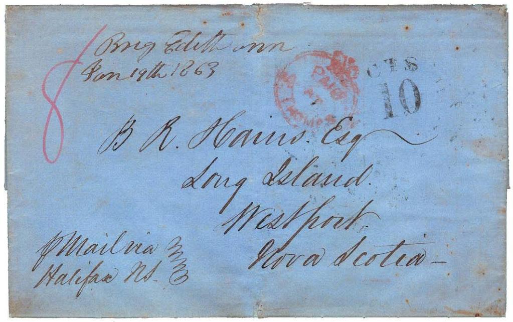 Packet Rate to Halifax and UNPAID 5 Collect Halifax to Toronto. 1862 PAID AT ST.