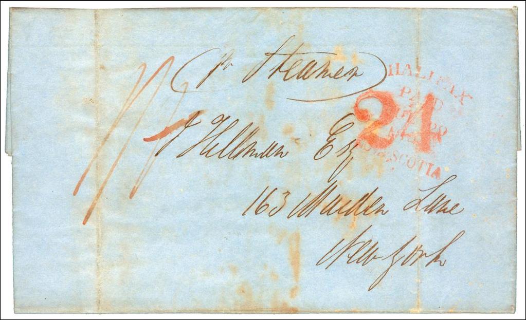 NOVA SCOTIA to UNITED STATES 1848 Halifax to U.S.A. per Cunard British Steamer during Retaliatory Rate Period Prepaid 1/0 Stg.