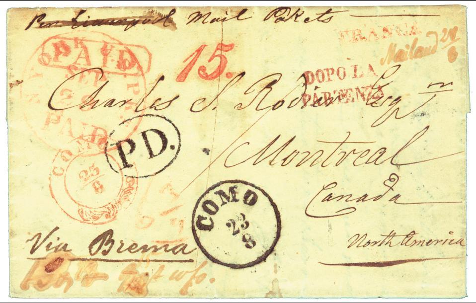 LOMBARDY-VENETIA and PRUSSIA to CANADA 1854 and 1863 1854 Como, Lombardy-Venetia to Montreal