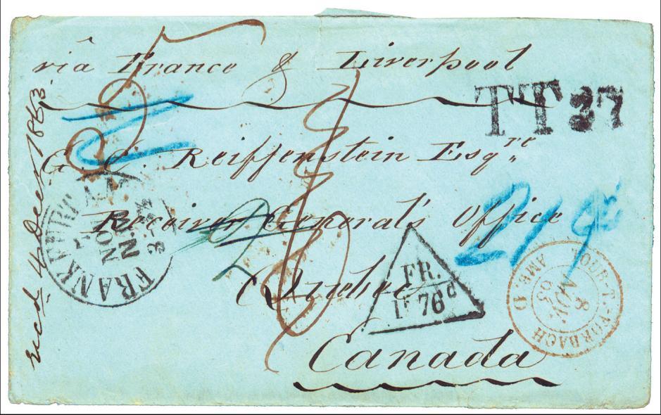 1863 Frankfort, Prussia to Quebec Via France and Britain With TT37 Thurn & Taxis- France
