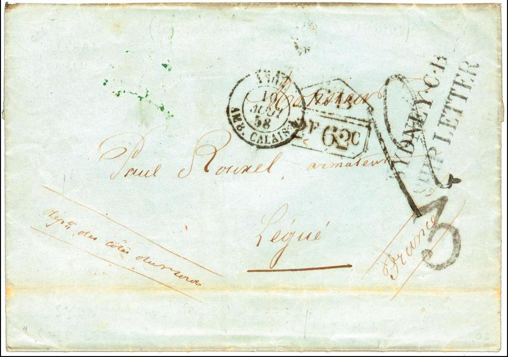 NEWFOUNDLAND to FRANCE and CALIFORNIA, U.S.A. 1858 and 1860 1858 Petites Oui, Newfoundland to France via Sydney and Halifax, N.
