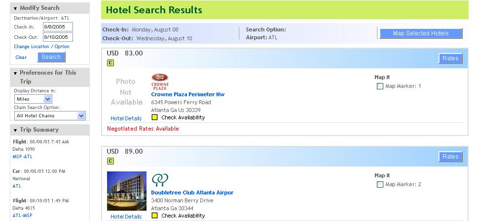 Step Seven Hotel Search Results.