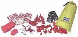 LK107FE Lockout/ Tagout Kit Includes: (1) Nylon carrying bag, (6) CB03, (6) CB01, (6) CB04, (6) ES01, (1) LP110, (1) LP550, (2) MS01, (1) 666RD, (2) #3D, (2) #1DLJ, (10) ELA290.