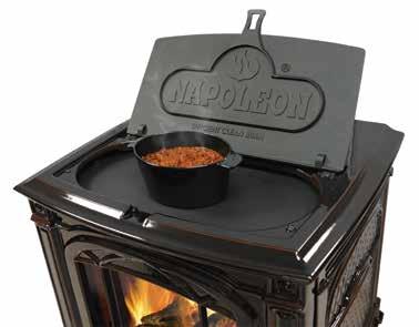 Lift Top Lid Cast iron hinged lid conveniently lifts up to allow pots or kettles to rest directly on the hot surface of the actual stove top.