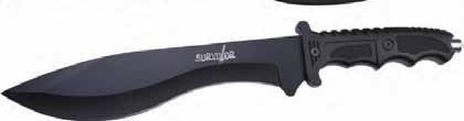 Serrated rated stainless steelel blade. Rubber handle.