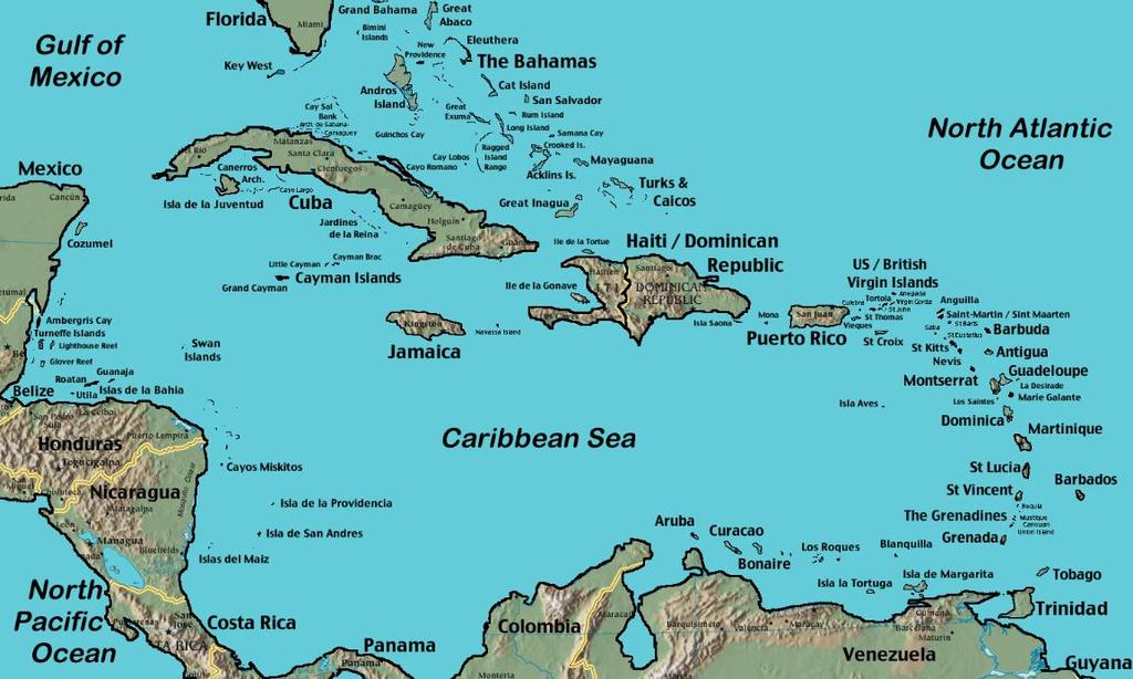 Hispaniola, Jamaica, the Bahamas, and Puerto Rico.