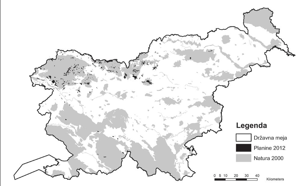 VARSTVO NARAVE, 26 (2012) 2000 iz leta 2012 pa 1827 ha. V Triglavskem narodnem parku (TNP) je 2166,80 ha planinskih pašnikov.