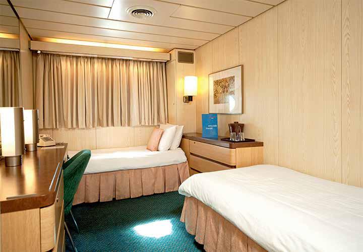 Onboard the Cabin Types Standard Inside Inside cabins have either one queen size bed or two single beds, which are either side by side or in an L-shaped configuration.