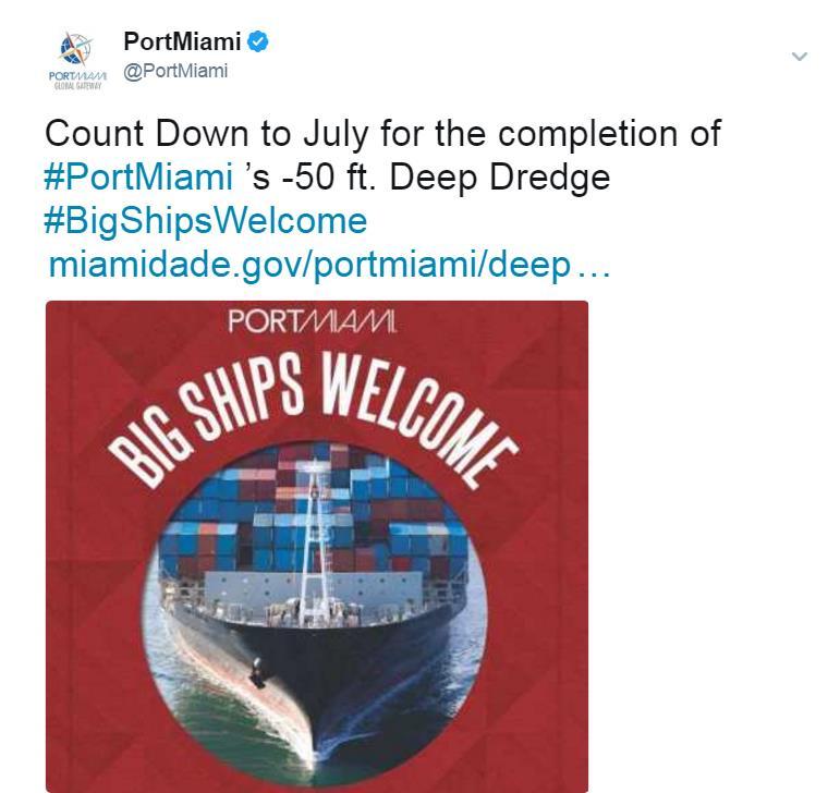 Tactics Social Media The social media approach was a multi-media effort to engage followers in the campaign by registering the hashtags #PortMiami and #BigShipsWelcome and extending our reach by