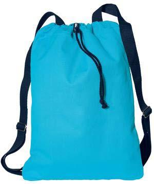 13 Canvas Cinch Pack Prev. Available in several vibrant colors, this soft cotton cinch pack has contrast webbing straps and a large zippered pocket for additional storage.
