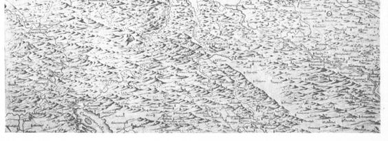 Na karti je prvič zapisano ime slovenskega simbola in najvišje slovenske gore Triglava. Slika 3: Horografska karta Vojvodine Kranjske J. D.