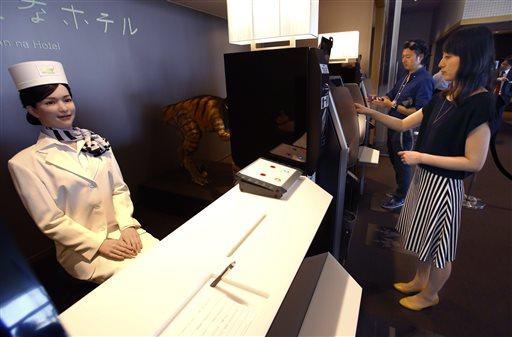 Robots do check-in and check-out at costcutting Japan hotel 15 July 2015, byyuri Kageyama Henn na Hotel, as it is called in Japanese, was shown to reporters Wednesday, complete with robot