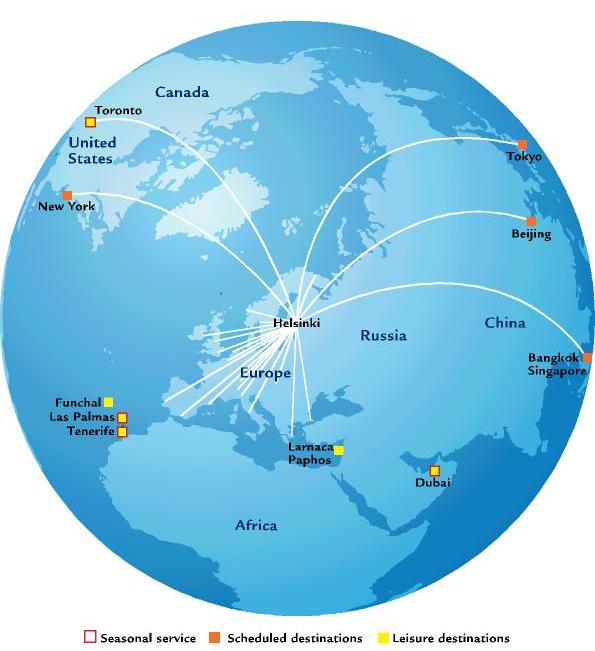 Finnair long-haul destinations ASIA Bangkok (daily/12 flights/week) Beijing (daily) Delhi (3 flights/week as of 11/06) Guangzhou (3 flights/week) Hong Kong (3 flights/week) Nagoya (3