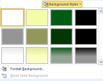 Odabir teme U grupi Pozadina (Background) kartice Dizajn (Design) odabiremo naredbu Stilovi pozadine (Background Styles).