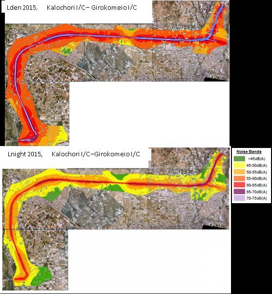 Figure 5: Comparison of measured & calculated noise indicators in Egnatia Odos noise mapping areas. 2.2.4 Strategic Noise Maps Strategic Noise Maps were prepared using the software PREDICTOR LIMA ver.