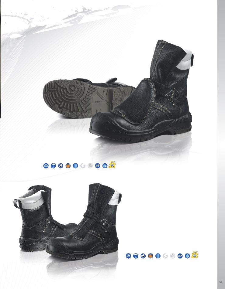 ARBESKO Safety footwear Model 654 A heat resistant foundry boot with flexible metatarsal protection, aluminium toe cap and soft penetration protection.