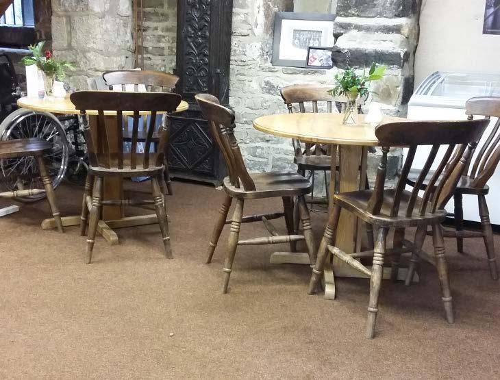 The flooring to the accessible ground floor area is carpeted. The tea-room serves a selection of sandwiches, jacket potatoes, cakes and drinks. Special dietary requirements are catered for.