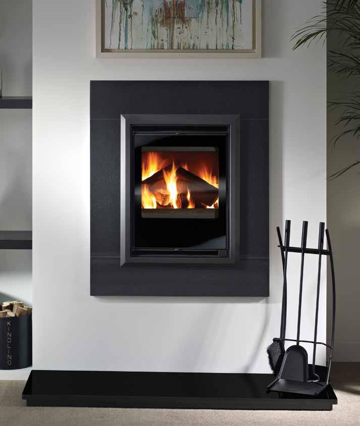 Raised Aquila with Bevelled Trim, polished granite slips and hearth.