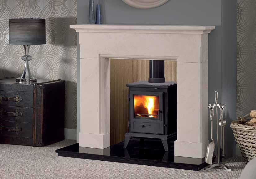 Package 3 Contains: Any Principal, Imperial, Quadrical or Essence Stove Olvera Corinthian Beige Stone Mantel