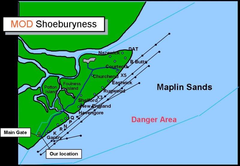 One particular location is MoD Shoeburyness on the south-east Essex coast. Due to the hazardous nature of work carried out at MOD Shoeburyness (i.e. live ordnance testing), an Air Danger Area has
