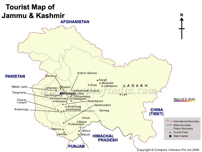 Figure: Tourist map of Jammu and Kashmir. Source: Jammu and Kashmir tourist map Google search Jammu and Kashmir consists of three regions namely Jammu, Kashmir and Ladakh.