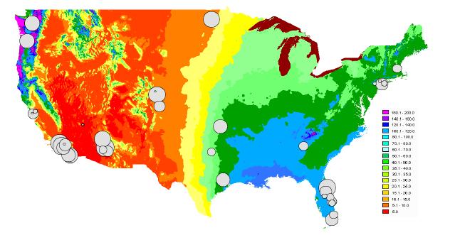 Figure 18: General aviation airports clusters in the United States vs. weather (rainfall) Source: Shetty, Kamala I. and R. John Hansman.