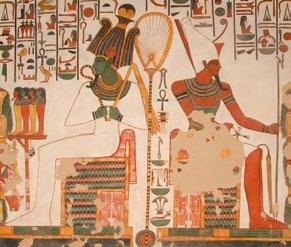 Image of the horizon with the sun flanked by two falcons Chamber G highlights the union of Atum and Osiris in its illustrations.