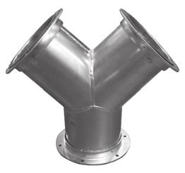 K&B Duct Flanged Duct Y-Branches - Flanged Part # Part # Dia 30 deg 45 deg GA See note for sizes under 24". 24" 24224.3 24224.45 18 26" 24226.3 24226.45 18 28" 24228.3 24228.45 18 30" 24230.3 24230.
