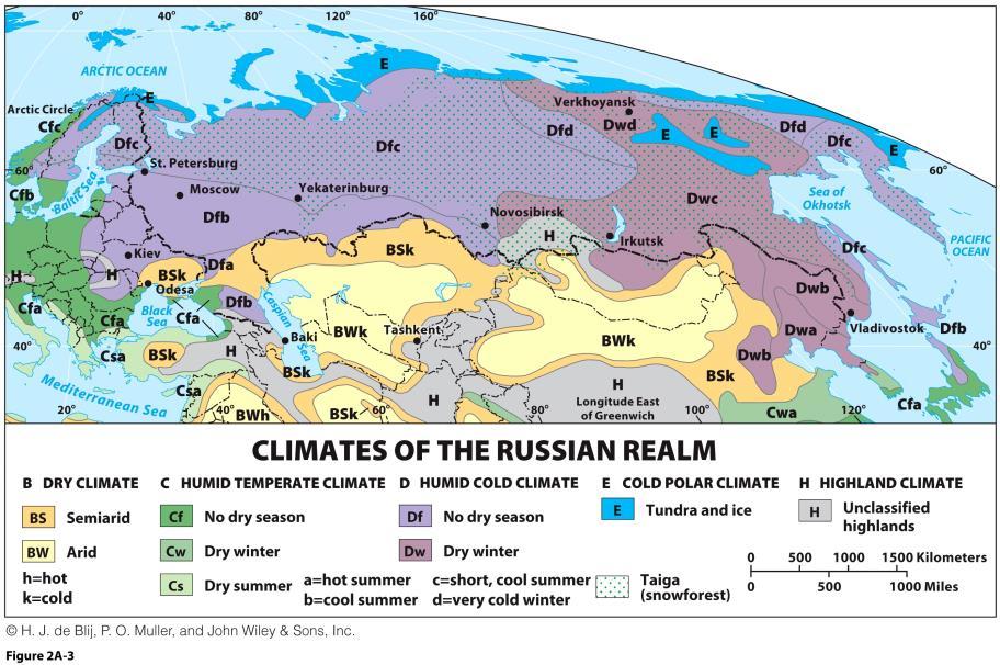 Physical Geography of the Russian Realm: Climate context: continentality Harsh Environments Inland climatic environment remote from moderating and moistening maritime influence Environmental